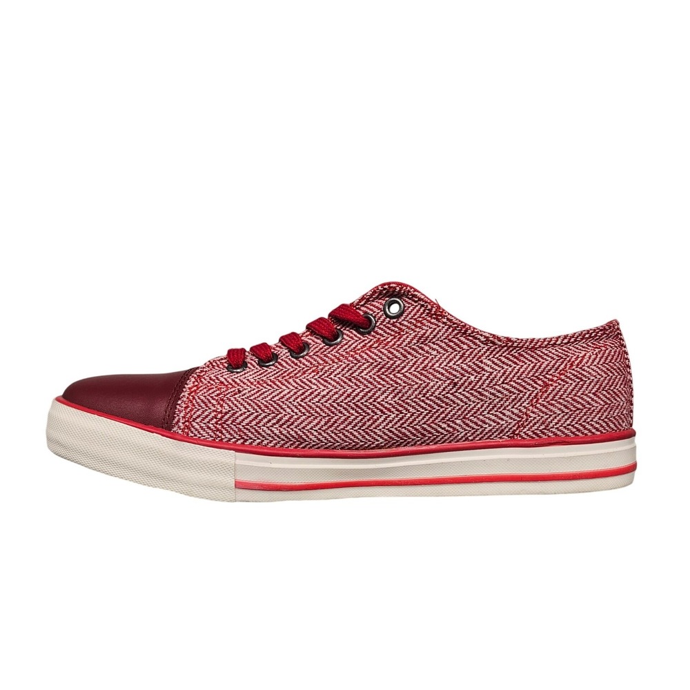 Twiggy London Womens Red Herringbone Leather Cap Toe Low Top Sneakers 370650 11M